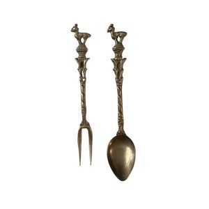 Vintage Ornate Cocktail Fork And Spoon Italy 1930s